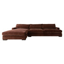 Large sectional, 2-piece sofa with a custom burgundy velvet upholstery. Left facing sofa.
