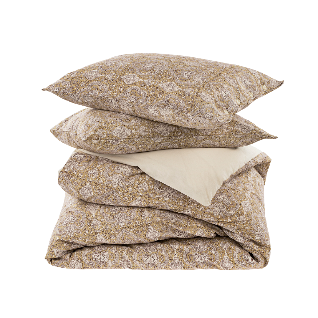 Astrid Block Print Queen Duvet Set Gold