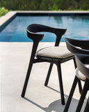 Bok Outdoor Dining Chair | Varnished Teak | Black | Natural Fabric