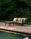 Jack Outdoor Footstool | Varnished Teak | Black | Green Fabric