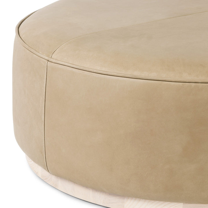 Sinclair Large Round Ottoman - Harness Burlap