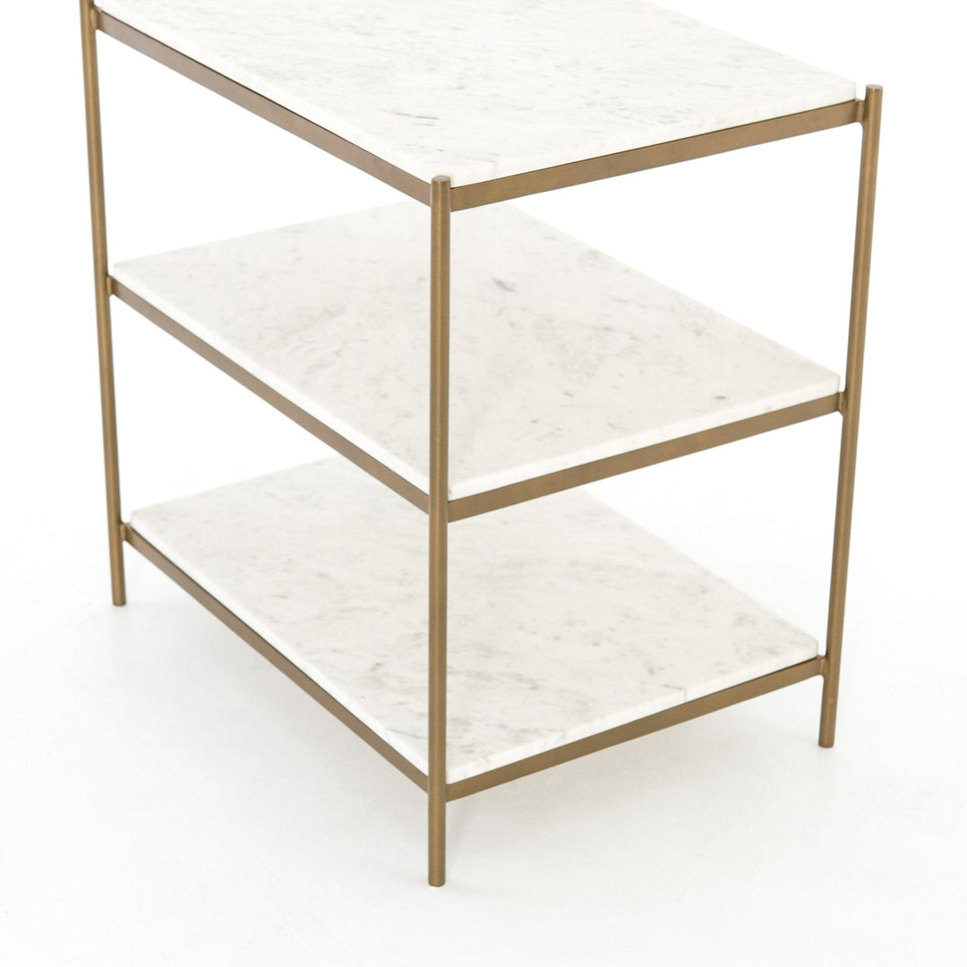 Felix Nightstand - Polished White Marble | Antique Brass