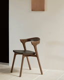 Bok Dining Chair | Varnished Teak | Brown | Black Leather