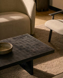 Grooves Coffee Table | Varnished Teak | Off Black | Rectangular | 53" X 26"
