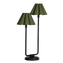 Polly Double Arm Table Lamp | Blackened Brass | Olive Scalloped Shade