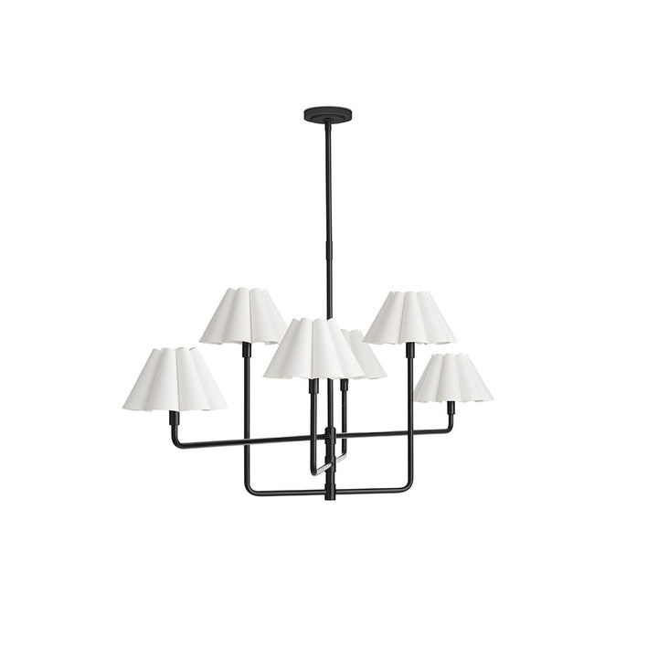 Polly Metal | Chandelier | Blackened Brass with White Scalloped Shade