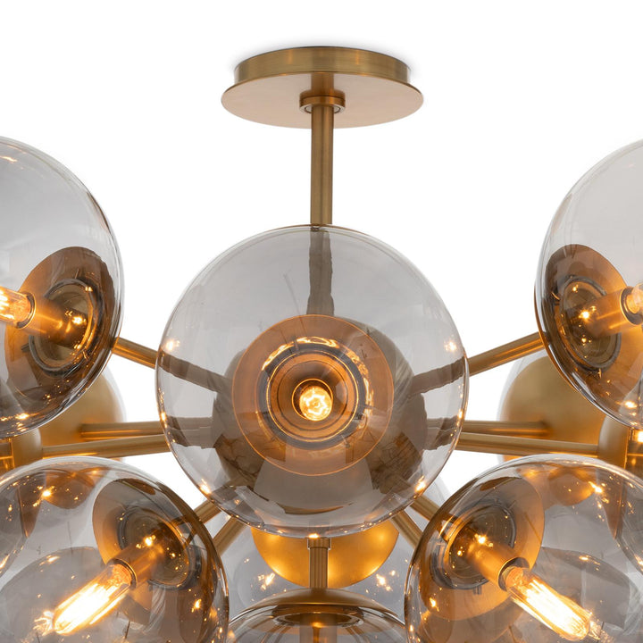 Shine | Flush Mount | Natural Brass with Smoke Glass