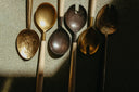 Maple Wood Salad Servers S/2, Tumbled Gold