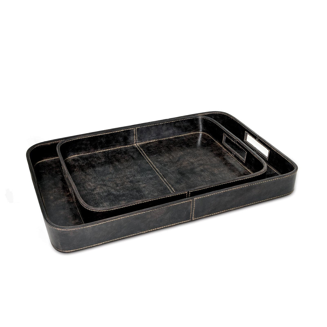 Derby Rectangle Leather Tray Set | Black