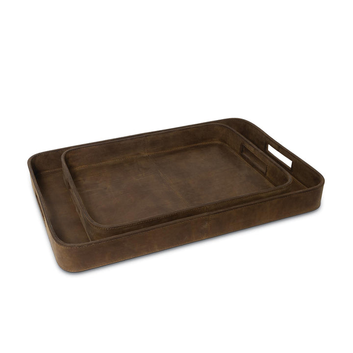 Derby Rectangle Leather Tray Set | Brown