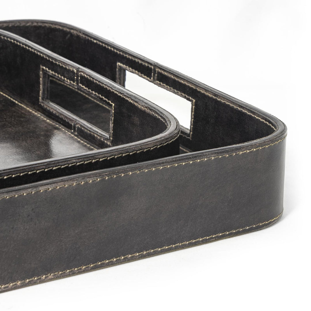 Derby Rectangle Leather Tray Set | Black