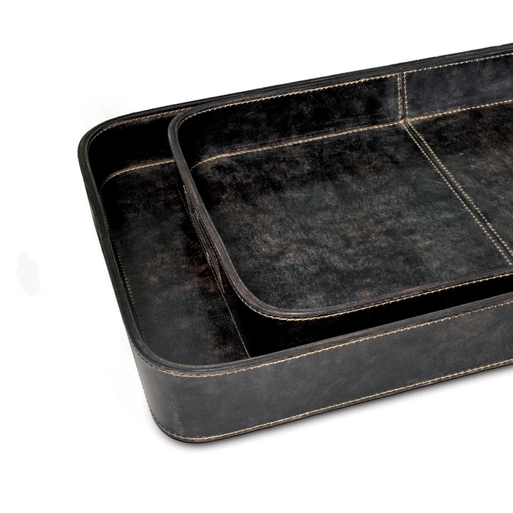 Derby Rectangle Leather Tray Set | Black