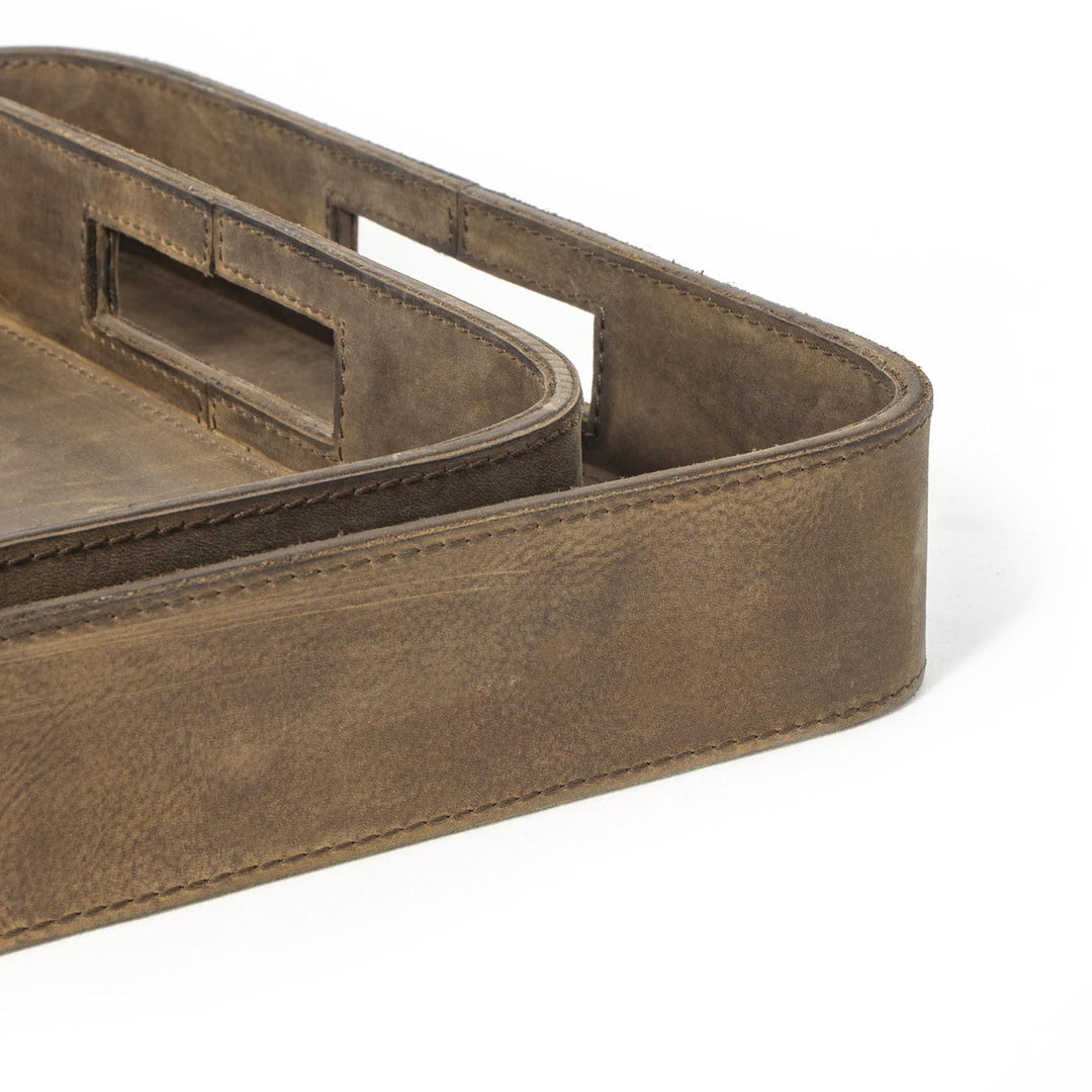 Derby Rectangle Leather Tray Set | Brown