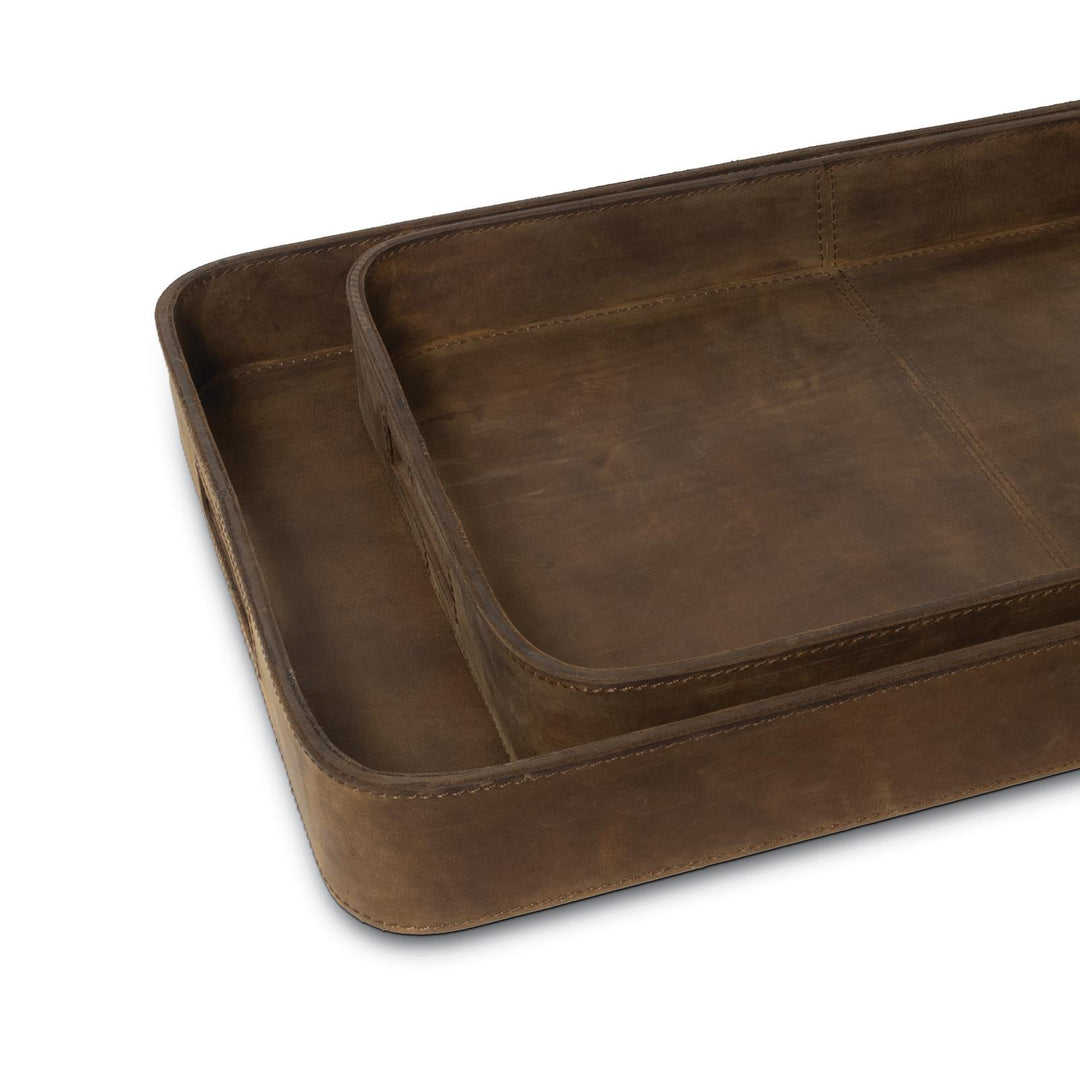 Derby Rectangle Leather Tray Set | Brown