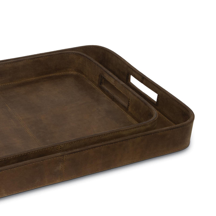 Derby Rectangle Leather Tray Set | Brown