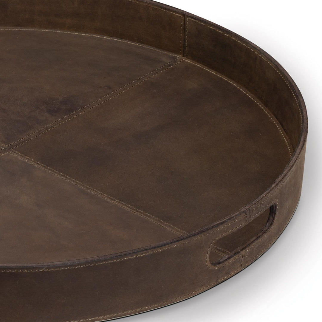 Derby Round Leather Tray | Brown