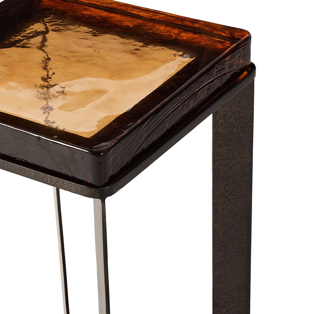 Lennie Cast Glass End Table - Amber Cast Glass