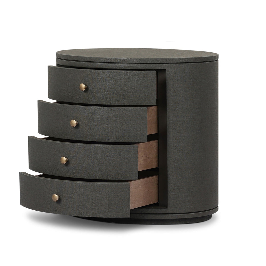 Amelia Oval Nightstand - Dark Green Lacquered Linen