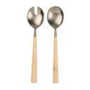 Maple Wood Salad Servers S/2, Tumbled Stainless