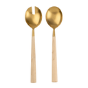 Maple Wood Salad Servers S/2, Tumbled Gold