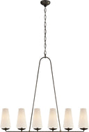 Fontaine Linear Chandelier | Aged Iron | Linen Shades