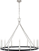 Darlana XL Wrapped Ring Chandelier | Polished Nickel and Black Rattan