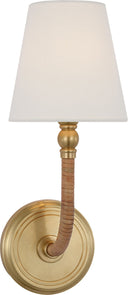 Basden Medium Sconce | Antique-Burnished Brass and Natural Rattan | Linen Shade