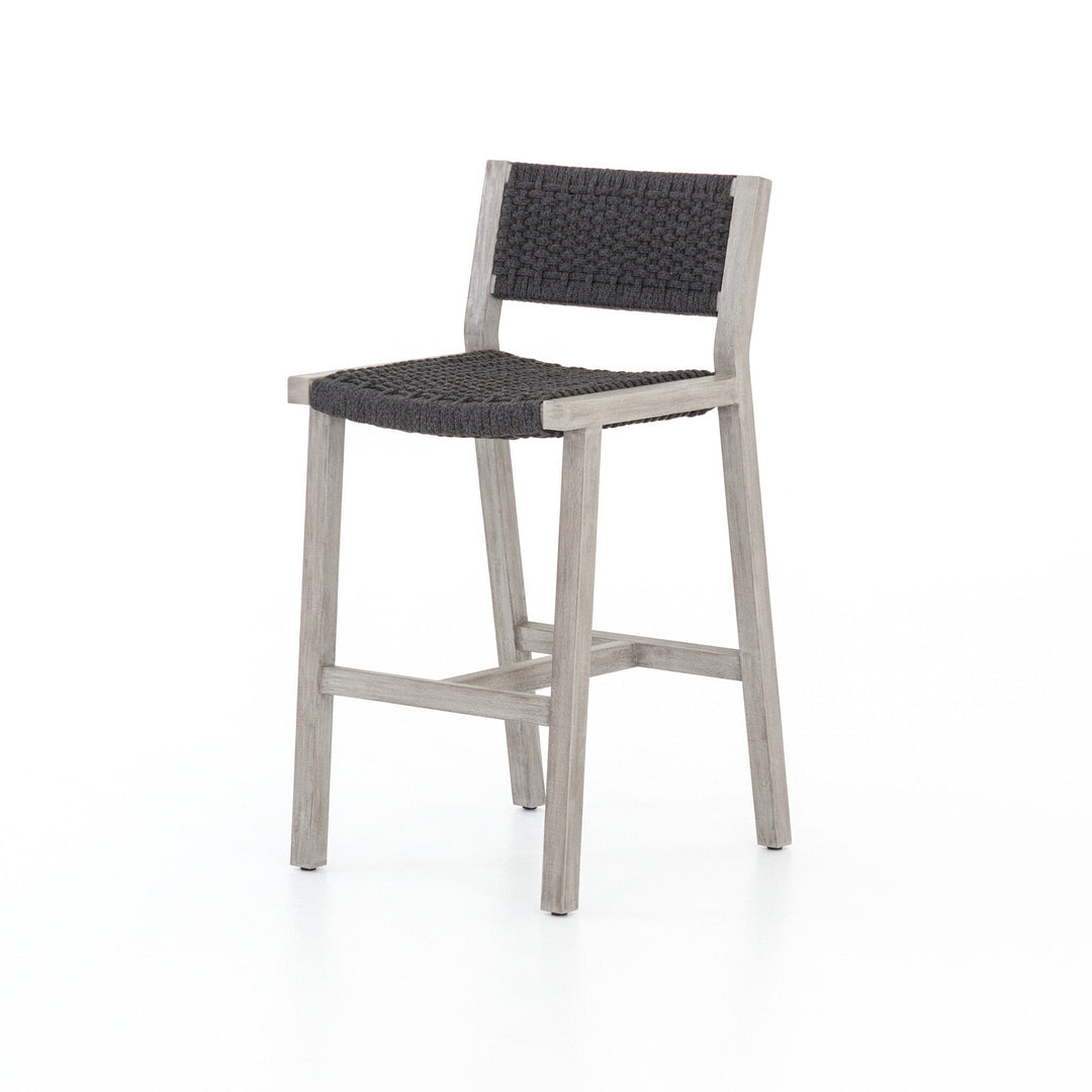 Delano Outdoor Bar Stool - Thick Dark Grey Rope | Weathered Grey