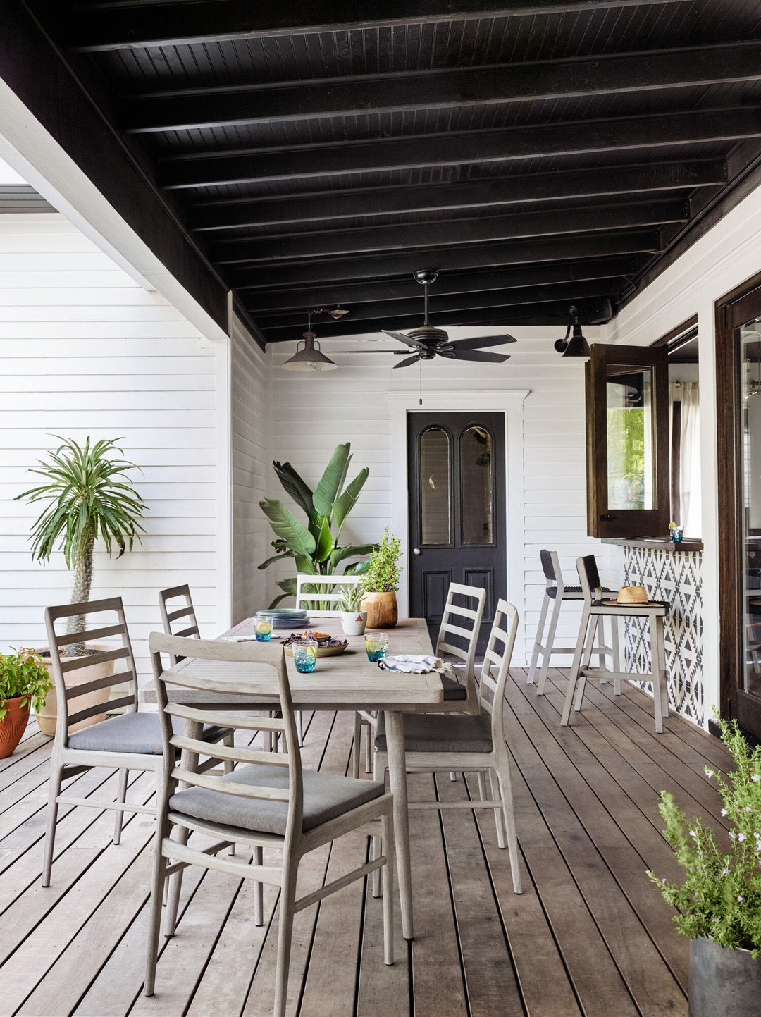 Delano Outdoor Bar Stool - Thick Dark Grey Rope | Weathered Grey