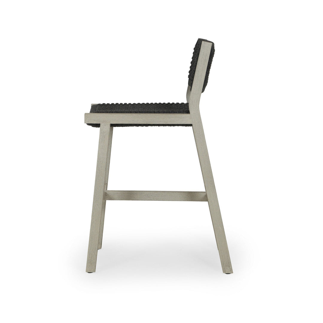 Delano Outdoor Counter Stool - Thick Dark Grey Rope | Weathered Grey
