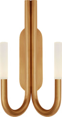 Rousseau Double Wall Sconce | Antique-Burnished Brass | Etched Crystal