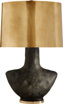 Armato Small Table Lamp | Stained Black Metallic Ceramic | Oval Antique-Burnished Brass Shade
