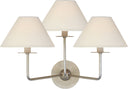 Kelley Medium Triple Sconce | Burnished Silver Leaf | Linen Shades