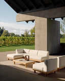 Monocle Outdoor Coffee Table | Varnished Concrete Top | Light Grey | Teak Base | Rectangular