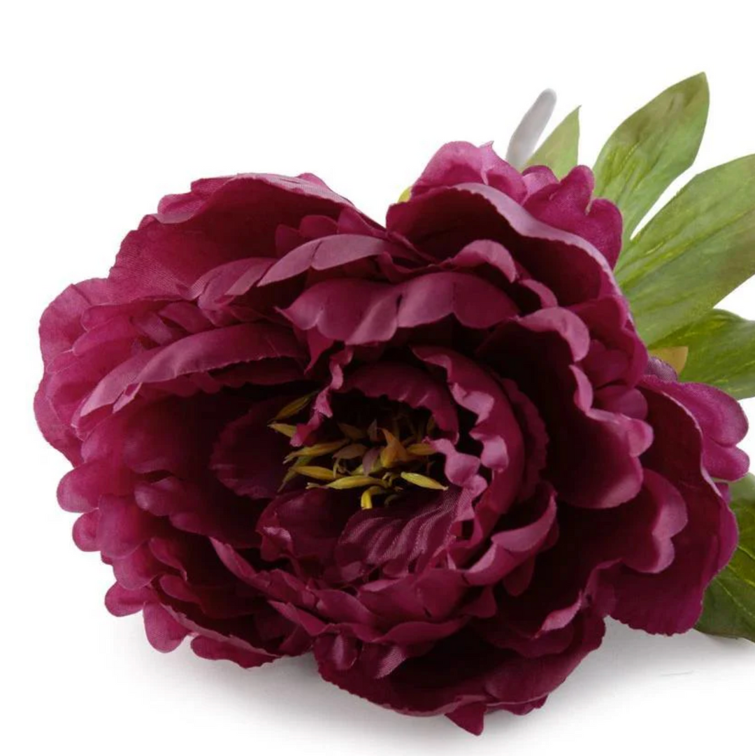 Peony Stem with Leaves | Dark Fuchsia | Overstock