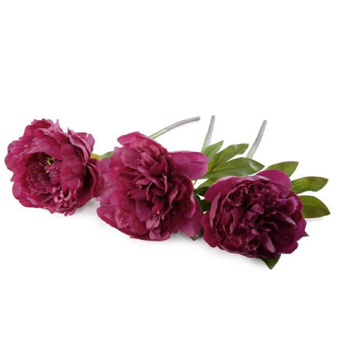 Peony Stem with Leaves | Dark Fuchsia | Overstock