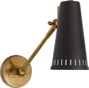 Antonio Adjustable One Arm Wall Lamp | Hand-Rubbed Antique Brass | Matte Black Shade