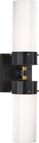 Marais Large Double Bath Sconce | Bronze and Hand-Rubbed Antique Brass | White Glass