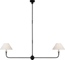Piaf Large Two Light Linear Pendant | Aged Iron and Ebonized Oak | Linen Shades