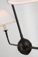 Piaf Large Two Light Linear Pendant | Aged Iron and Ebonized Oak | Linen Shades