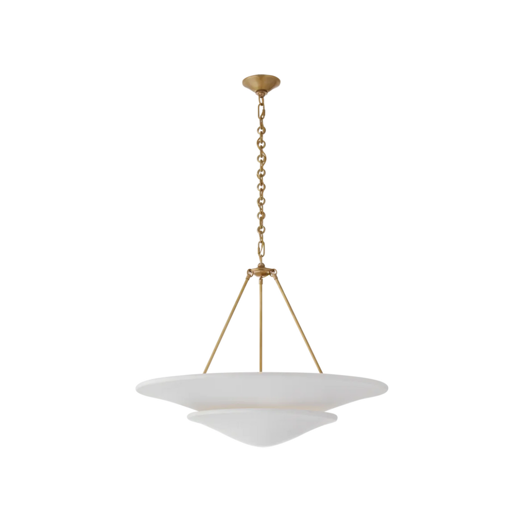 Cattaneo Large Tiered Chandelier | Hand-Rubbed Antique Brass With Plaster White Shade |AS IS