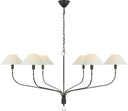 Griffin Extra Large Tail Chandelier | Bronze and Chocolate Leather | Linen Shades