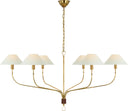 Griffin Extra Large Tail Chandelier | Hand-Rubbed Antique Brass and Saddle Leather | Linen Shades