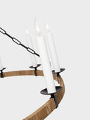 Darlana XL Wrapped Ring Chandelier | Aged Iron and Natural Rattan