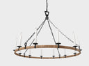 Darlana XL Wrapped Ring Chandelier | Aged Iron and Natural Rattan