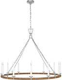 Darlana XL Wrapped Ring Chandelier | Polished Nickel and Natural Rattan