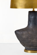 Armato Small Table Lamp | Stained Black Metallic Ceramic | Oval Antique-Burnished Brass Shade