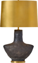 Armato Small Table Lamp | Stained Black Metallic Ceramic | Oval Antique-Burnished Brass Shade