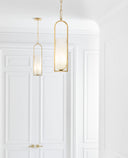 Melange Small Elongated Pendant | Antique-Burnished Brass | Alabaster Shade
