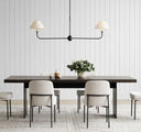 Piaf Large Two Light Linear Pendant | Aged Iron and Ebonized Oak | Linen Shades